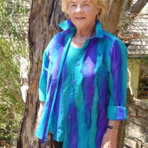 Womans Turquoise and Purple shirt in fine Australian merino wool handpainted in unique colours