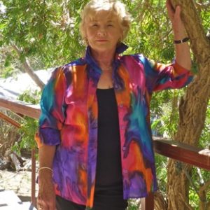 Womans Jans Multicolour shirt in fine Australian merino wool handpainted in unique colours
