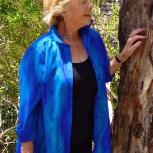 Womans Blue Sea shirt in fine Australian merino wool handpainted in unique colours