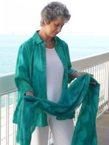 Womans Aqua shirt and wrap in fine Australian merino wool handpainted in unique colours