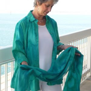 Womans Aqua shirt and wrap in fine Australian merino wool handpainted in unique colours