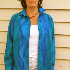 Womans Turquoise Blue Sea shirt in fine Australian merino wool handpainted in unique colours